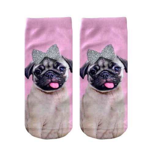  Glitter Ankle Socks : Pug W/Bow