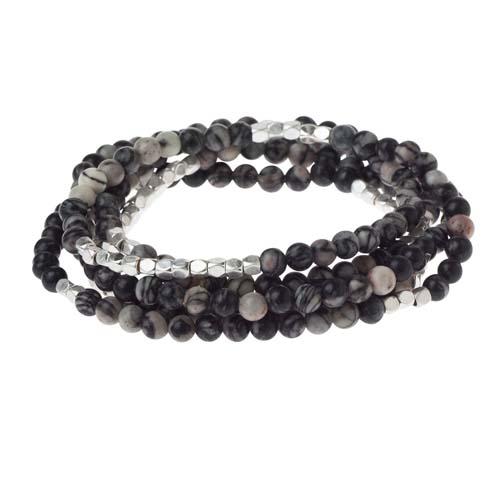 Stone Wrap Bracelet: Black Network Agate