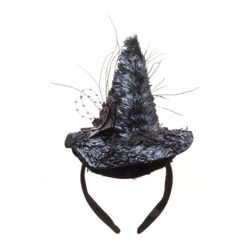 Feather Rose Witch Hat Headband: Blue