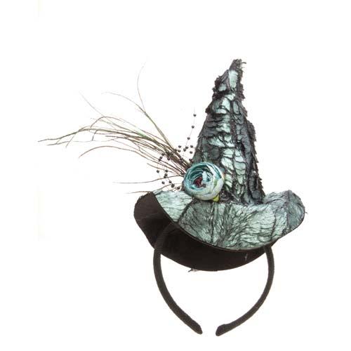 Feather Rose Witch Hat Headband: Green