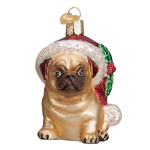 Holly Hat Pug Ornament