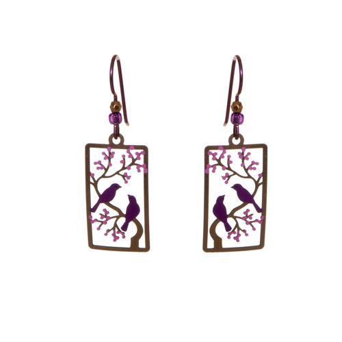 Birds on Branch Earrings: Purple