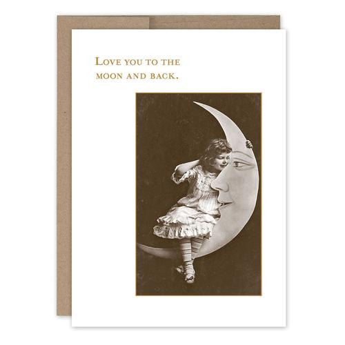 Greeting Card: Little Girl on Moon Love