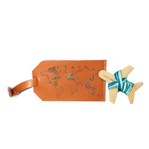 Stitch Map Luggage Tag: Brown