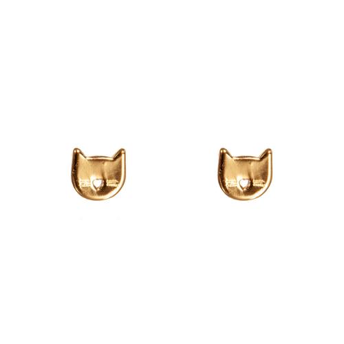 Whimsical Gold Cat Stud Earrings