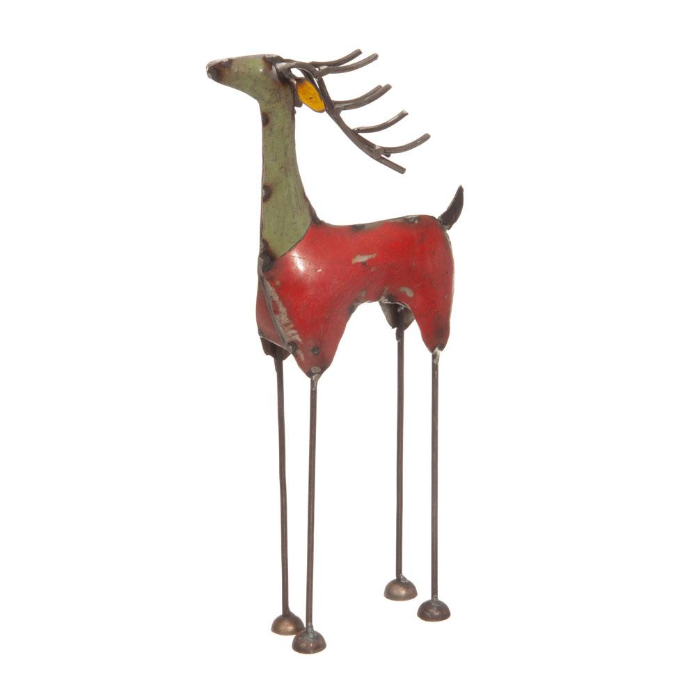  Recycled Metal Deer Figure : Red/Green