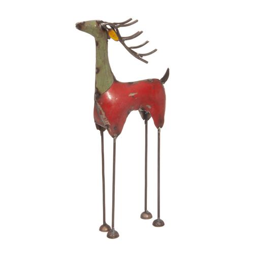 Recycled Metal Deer Figure: Red/Green