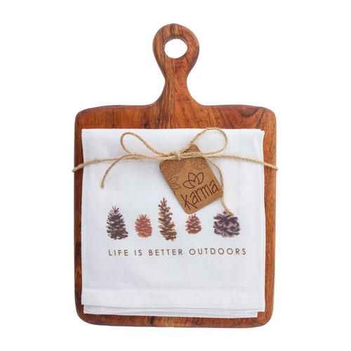 Tea Towel w/Cutting Board: Pine Cones