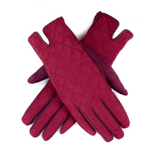 Quilted Solid Gloves: Burgundy