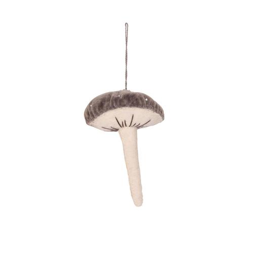 Velvet Beaded Mushroom Ornament: Brown