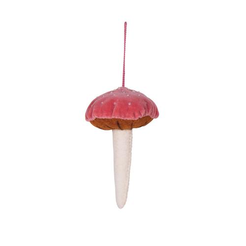 Velvet Beaded Mushroom Ornament: Red