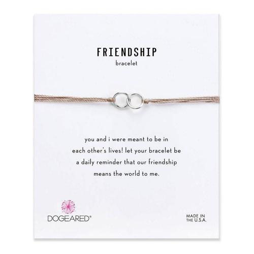 Double-Linked Rings Friendship Taupe Silk Bracelet: Silver