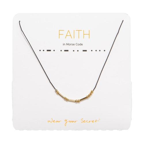 Morse Code Necklace: Faith/Black Silk/Gold