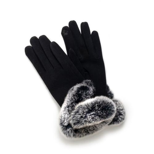 Fur Trimmed Grippy Gloves: Black