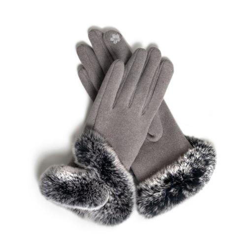 Fur Trimmed Grippy Gloves: Gray
