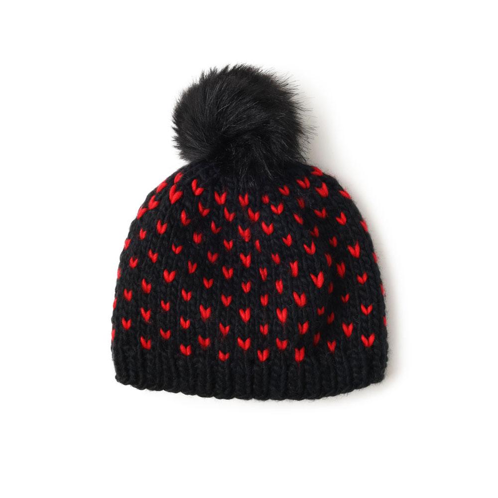  Little Hearts Fair Isle Pompom Hat : Black