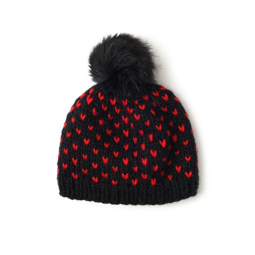 Little Hearts Fair Isle Pompom Hat: Black