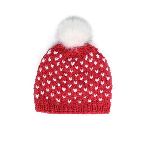 Little Hearts Fair Isle Pompom Hat: Red