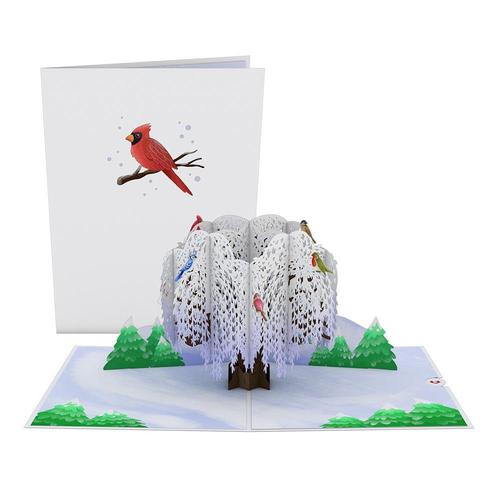 Pop-Up Card: Winter Willow Tree Birds