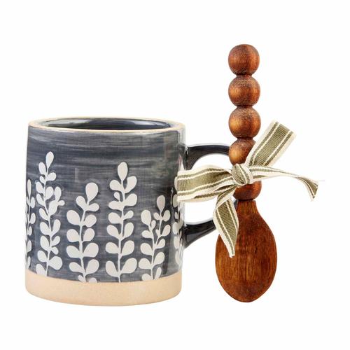 Leaf Coffee Mug+Spoon Set: Blue