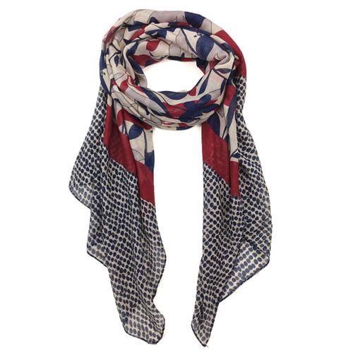 Floral Print Scarf: Red/Navy