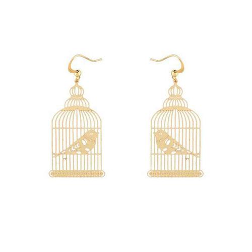 Bird Cage Earrings: Gold