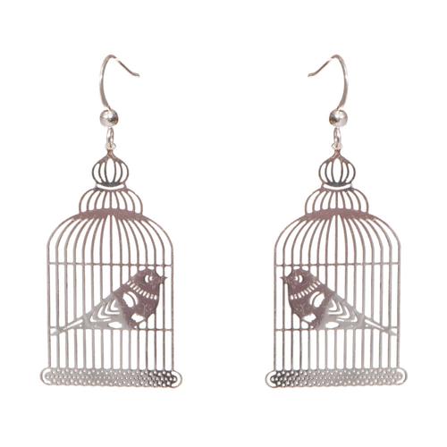Bird Cage Earrings: Silver