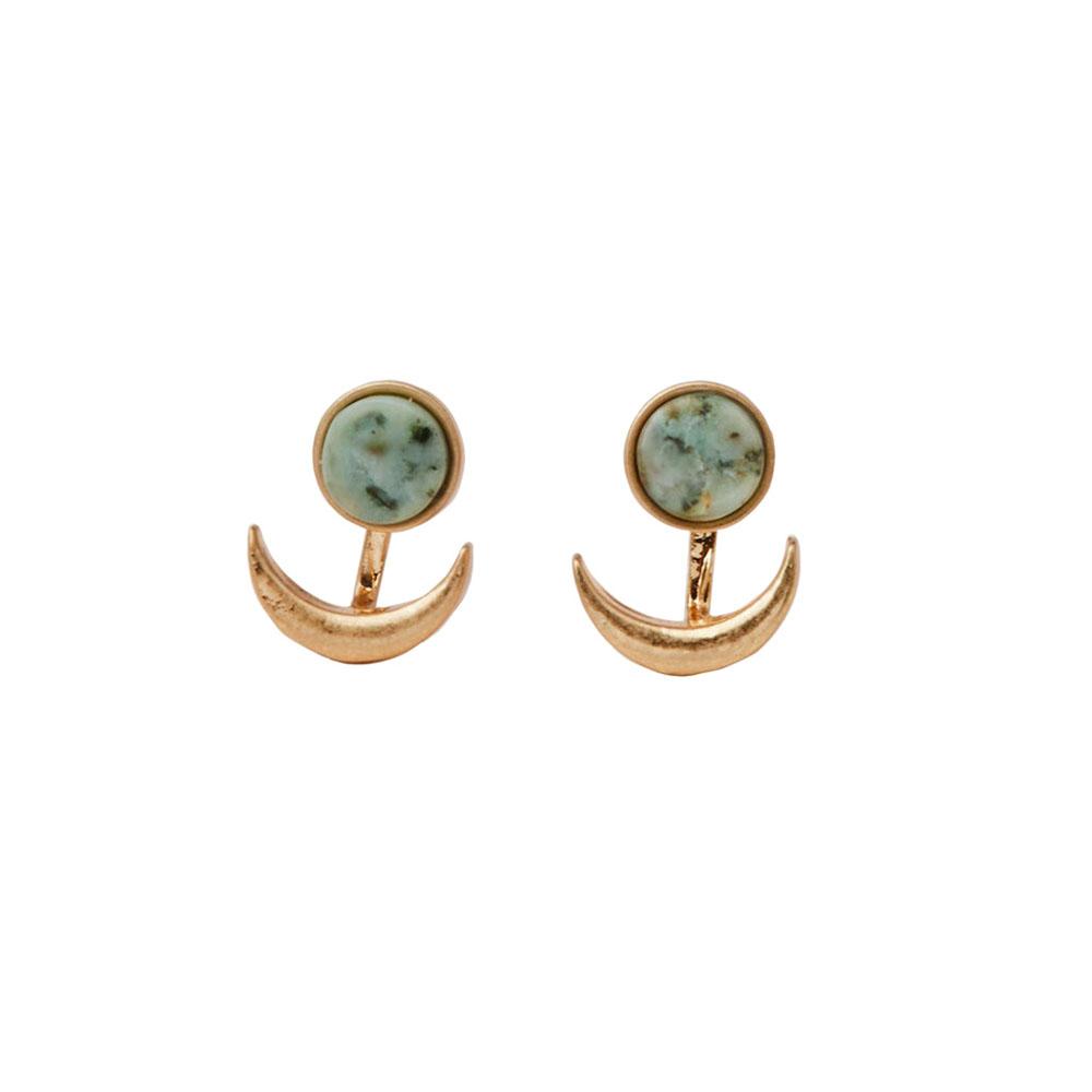  Stone Moon Phase Ear Jacket : African Turquoise/Gold