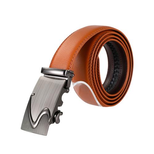 AutoMADtic Vegan Leather Belt: Brown/Brushed Metal