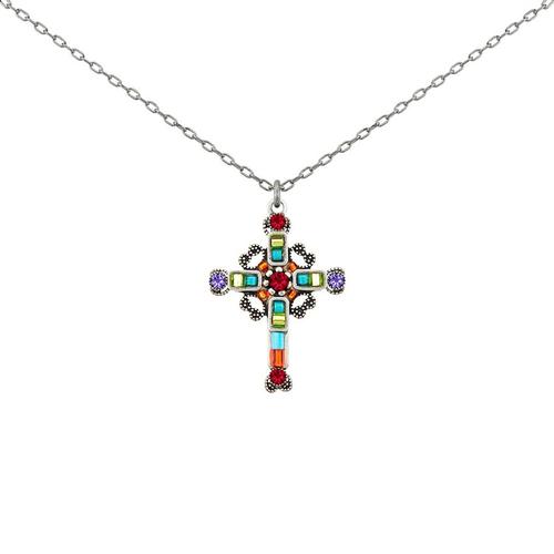 Ornate Cross Mosaic Necklace: Multi