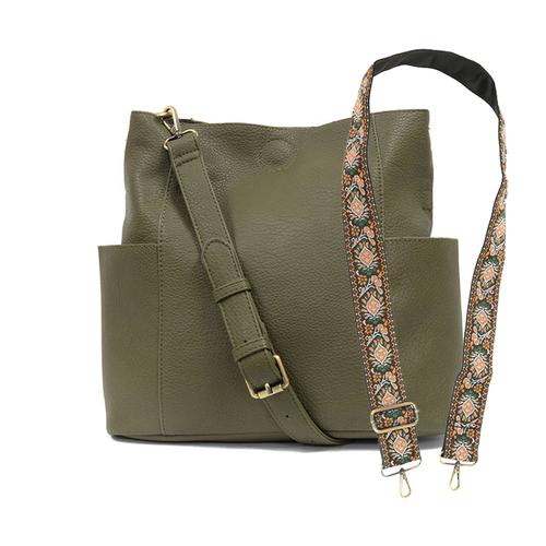 Kayleigh Bucket Bag: Olive/Folk Medallian Orange