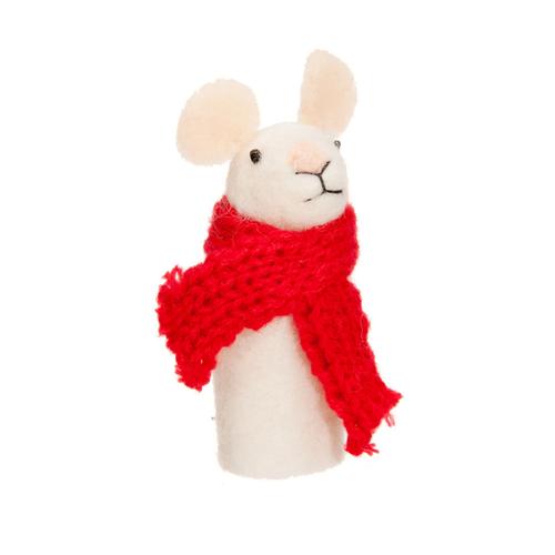 Christmas Finger Puppet: Mouse w/Red Scarf
