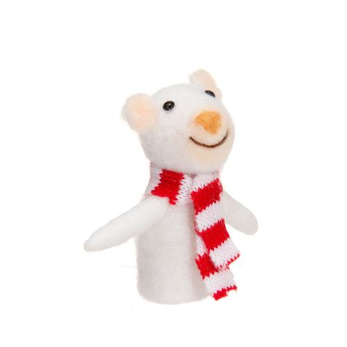 Christmas Finger Puppet: Mouse w/Striped Scarf