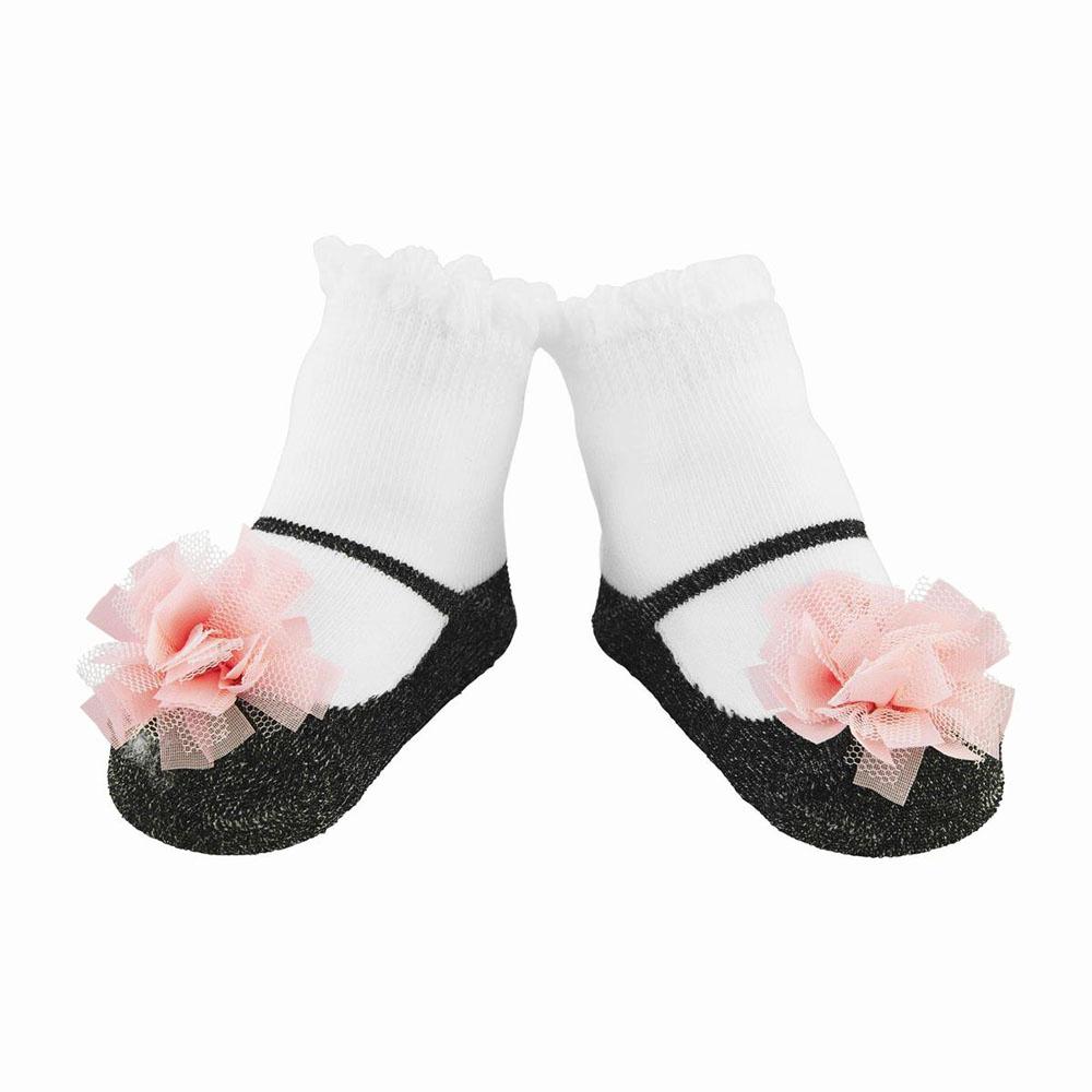  Baby Socks : Black & Pink Puff Socks