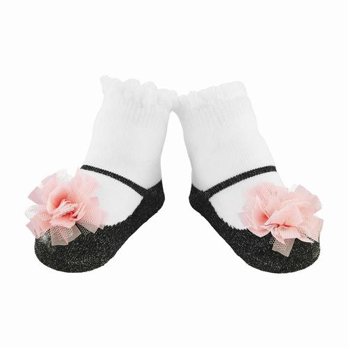 Baby Socks: Black & Pink Puff Socks