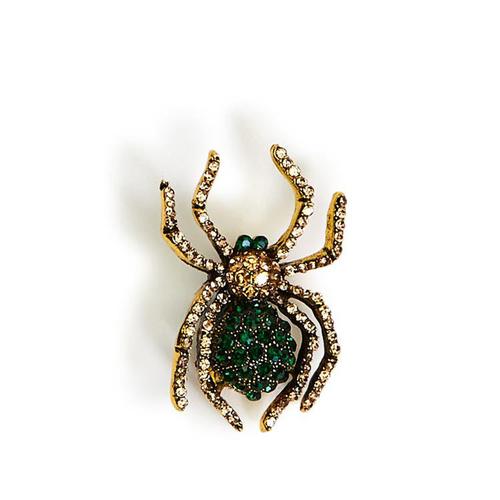Jeweled Spider Pin: Green