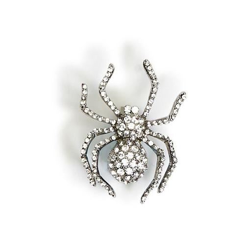 Jeweled Spider Pin: White
