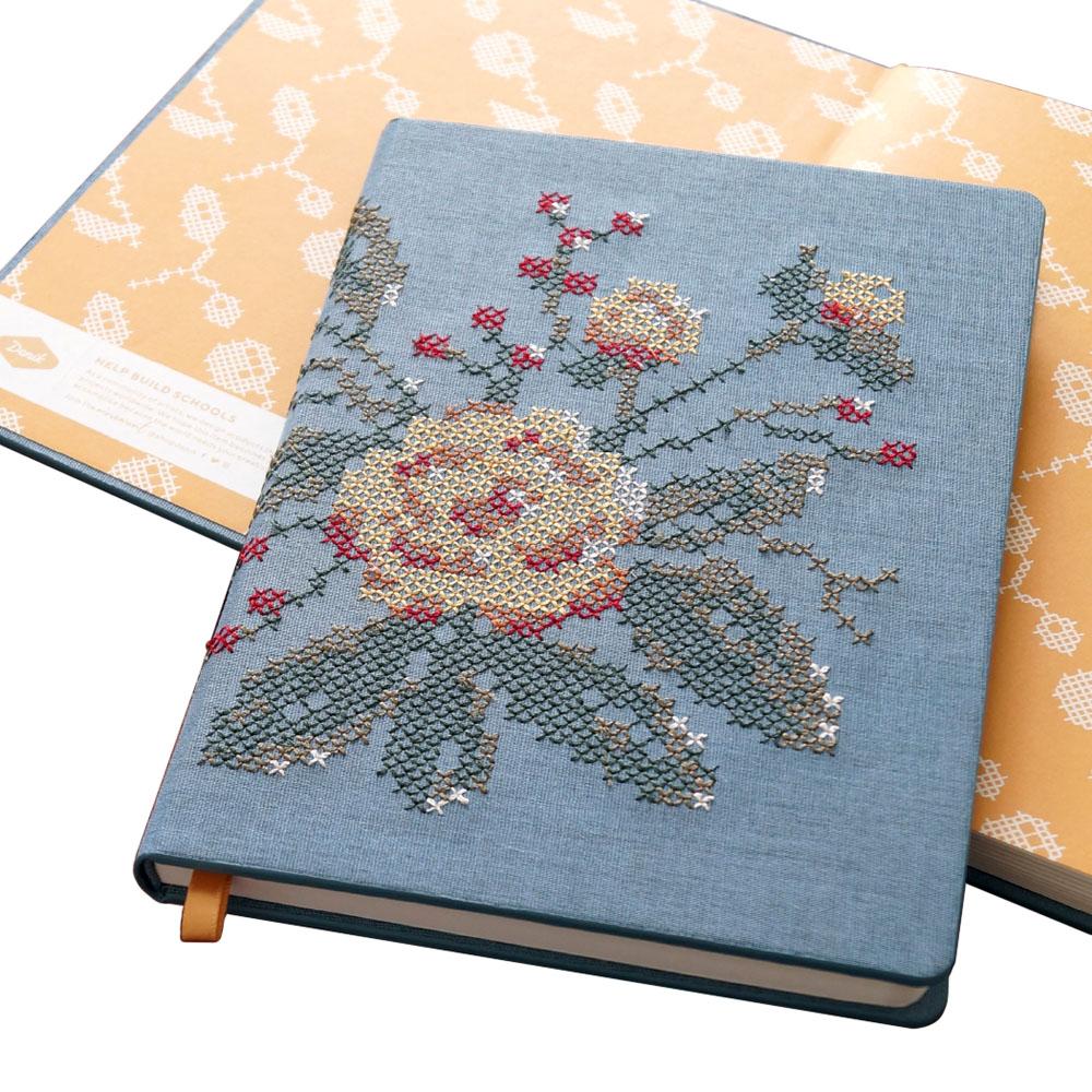  Embroidered Cover Journal : Cross Stitch Flowers