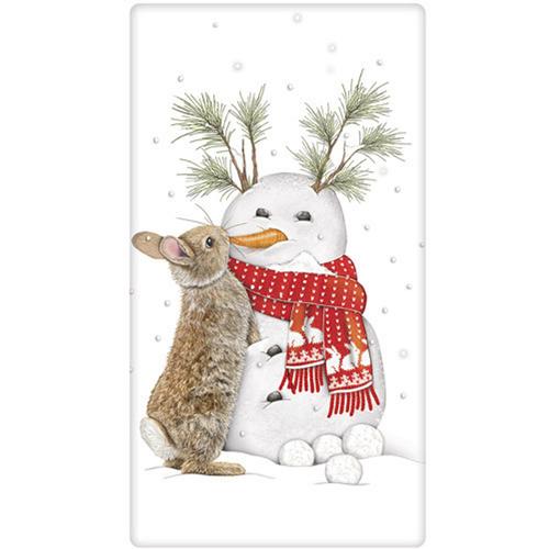 Flour Sack Towel: Snowman Rabbit