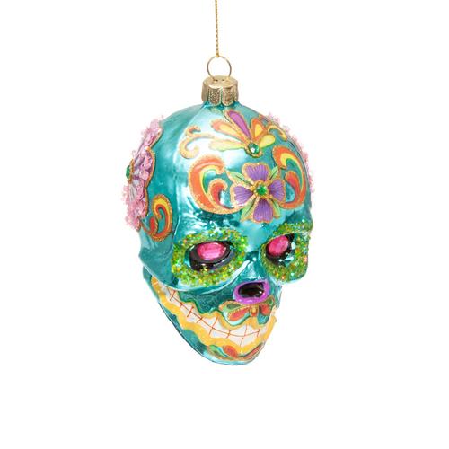 Shiny Sugar Skull Ornament: Blue