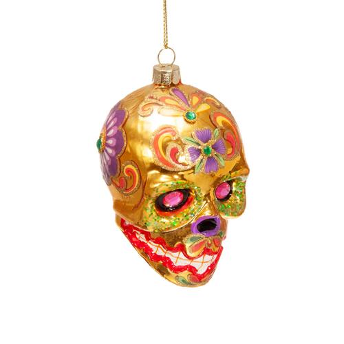 Shiny Sugar Skull Ornament: Gold