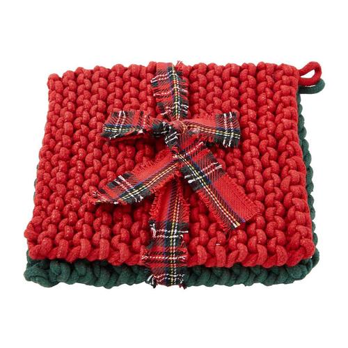 Crochet Pot Holder Set: Green/Red