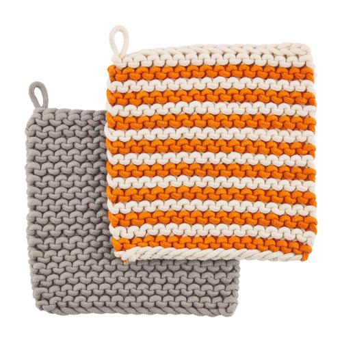 Crochet Pot Holder Set: Orange