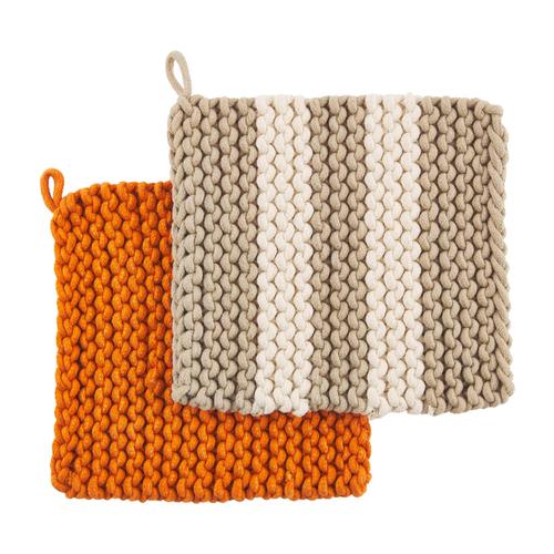 Crochet Pot Holder Set: Taupe