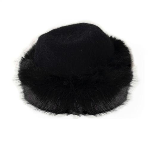 Vintage Faux Fur Crown Hat: Black