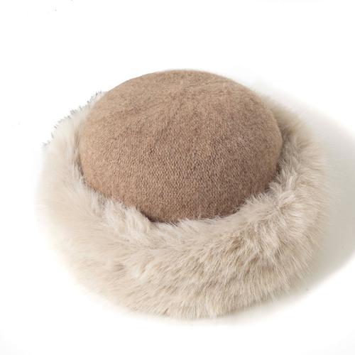 Vintage Faux Fur Crown Hat: Taupe