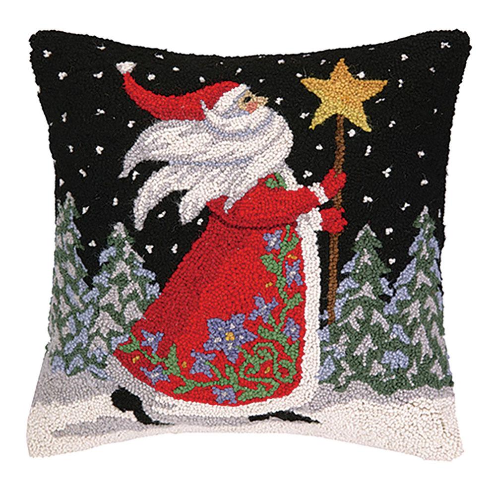  Hooked Throw Pillow : Santa W/Star Staff