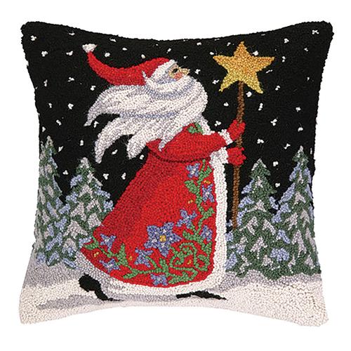 Hooked Throw Pillow: Santa w/ Star Staff