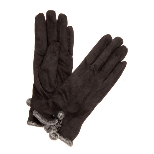 Sueded Pom Pom Glove: Black