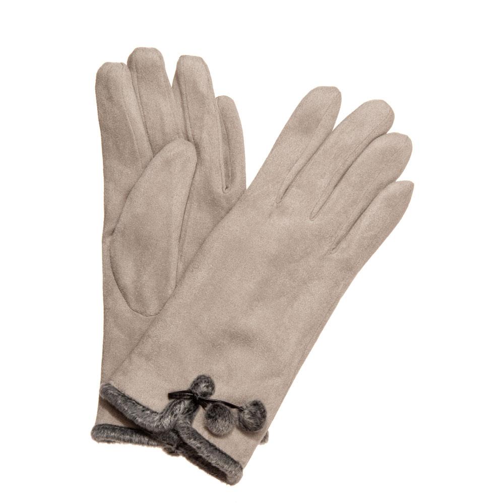  Sueded Pom Pom Glove : Gray